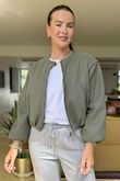 Made in Italy Beluga Soft Crop Bomber Jacket Khaki /15 =